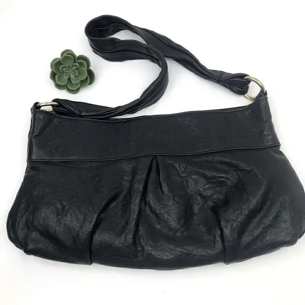 Paolo Masi 100% Black Leather Convertible Shoulder Bag / Clutch